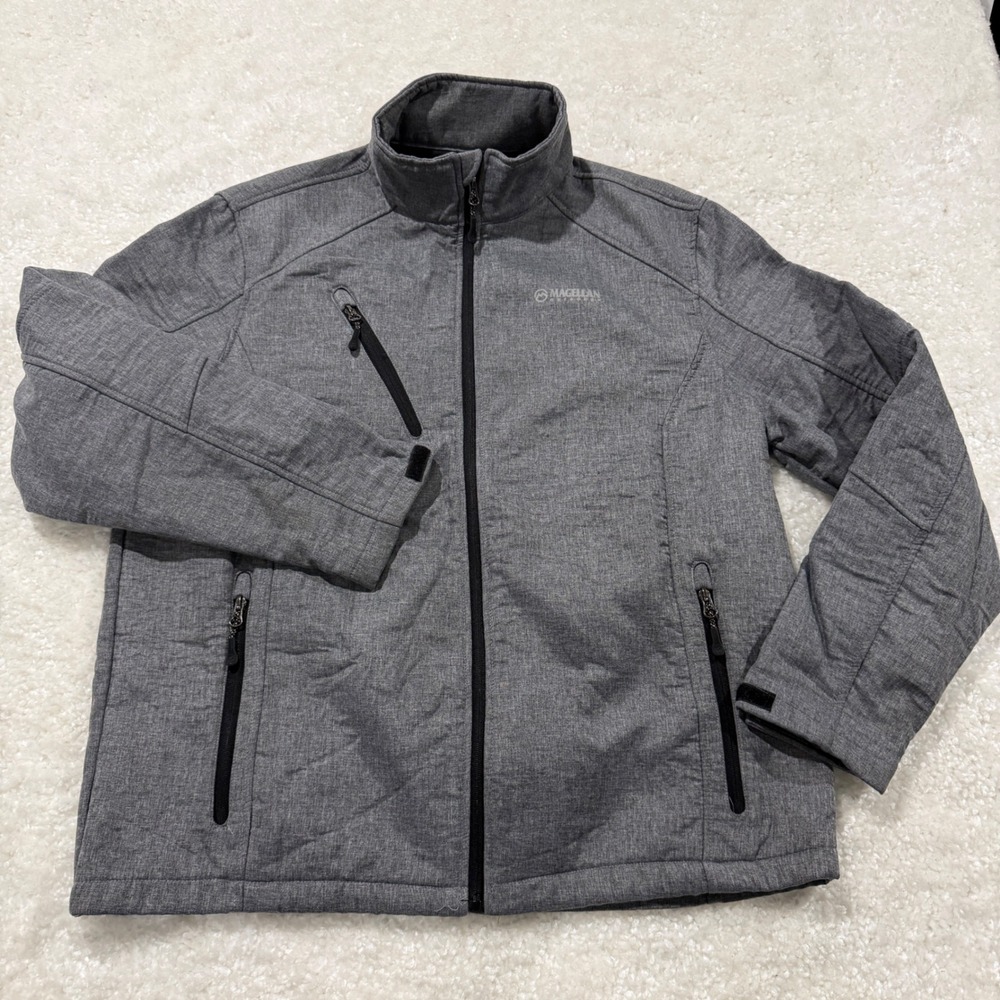Magellan Outdoors Jacket Mens XL Gray Softshell Fleece Lined Full Zip Hiking